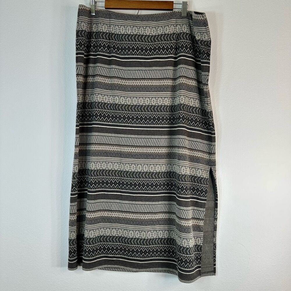 J. Jill Boho Aztec Striped Maxi Skirt Womens XL Pull On Elastic Waist Side Slit
